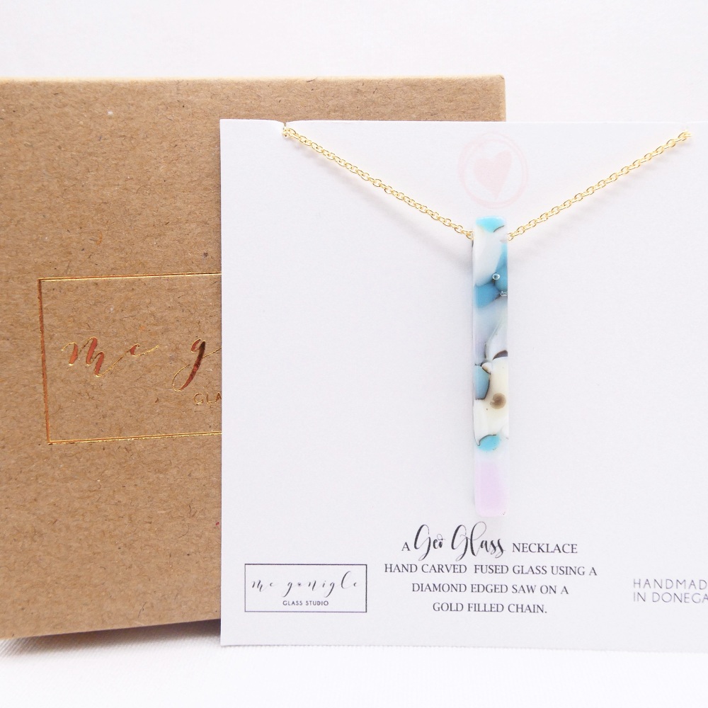 Pastel Glass Pillar Geo Necklace on gold