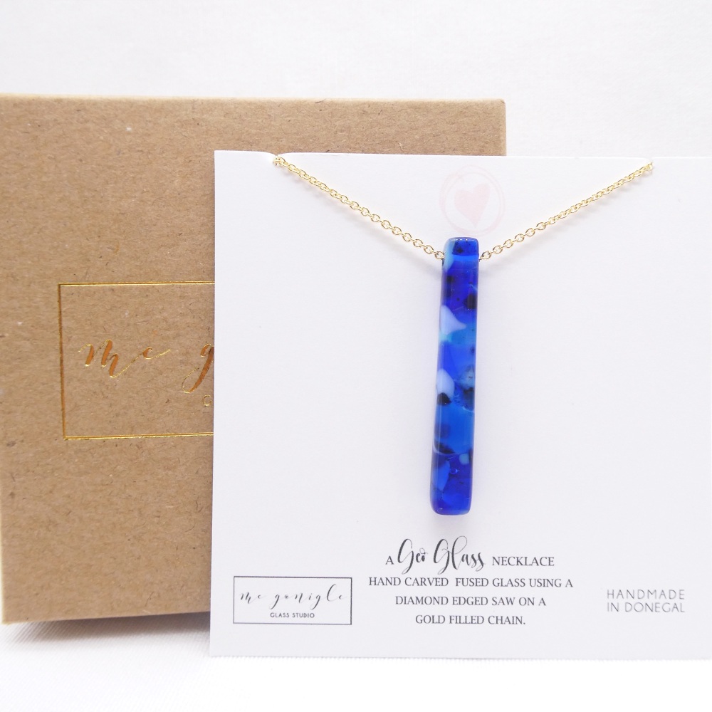 BlueGlass Pillar Geo Necklace on gold