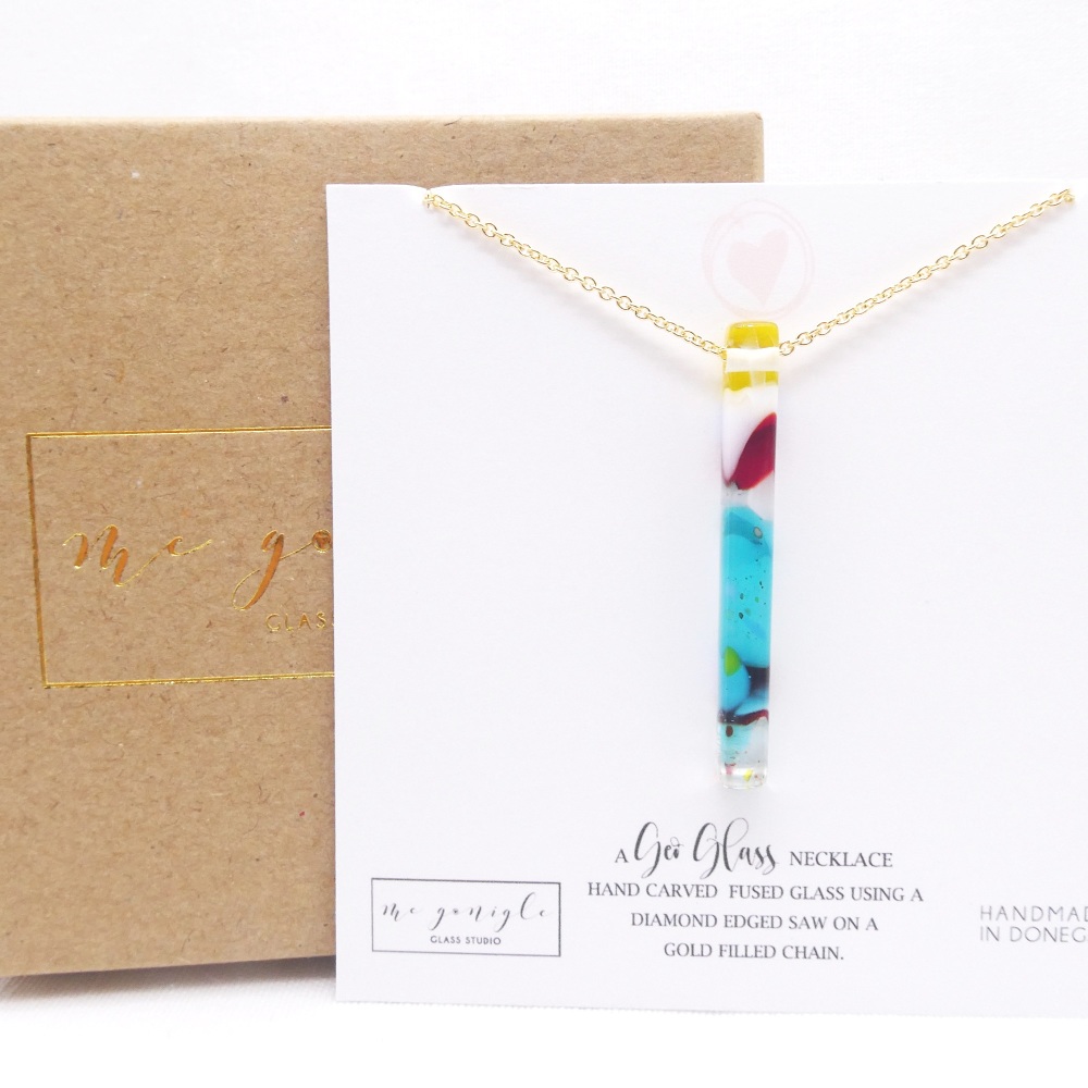 Multicoloured Glass Pillar Geo Necklace on gold