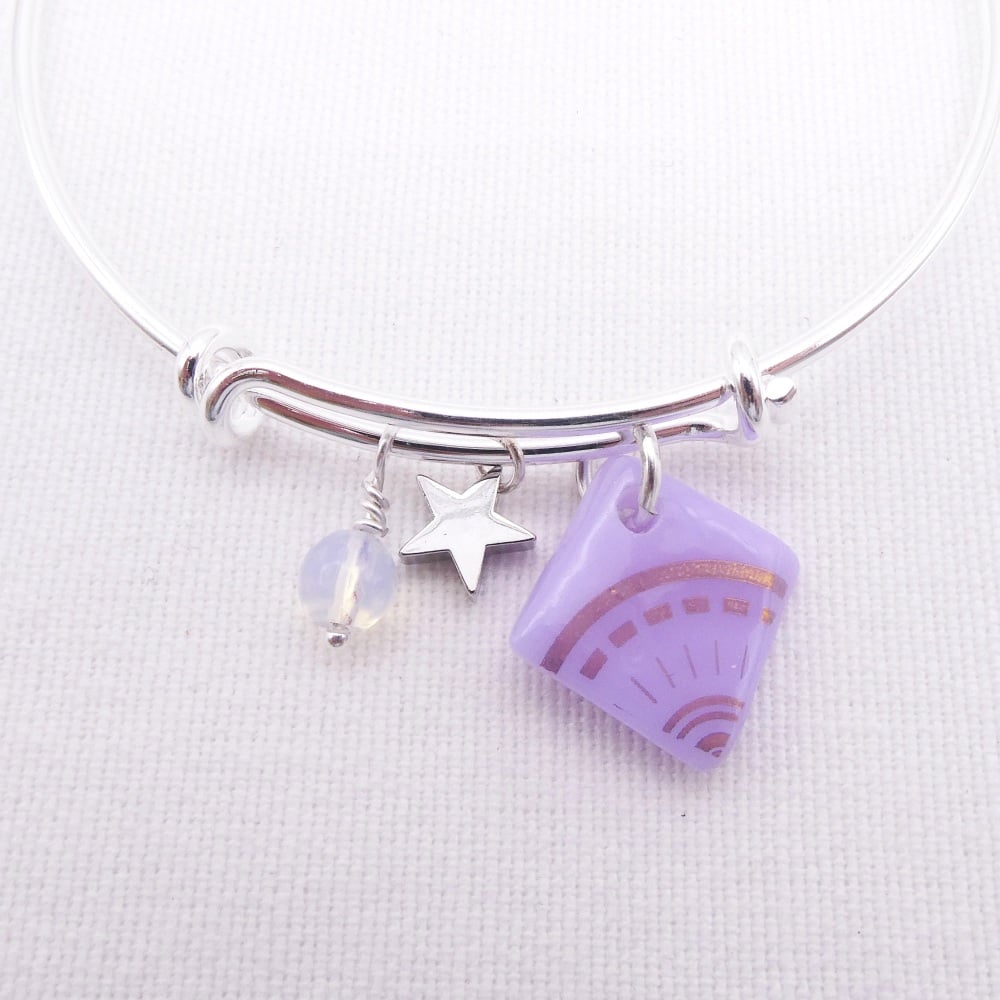 Lilac Sun Glass Tile On a Silver Plated Bangle