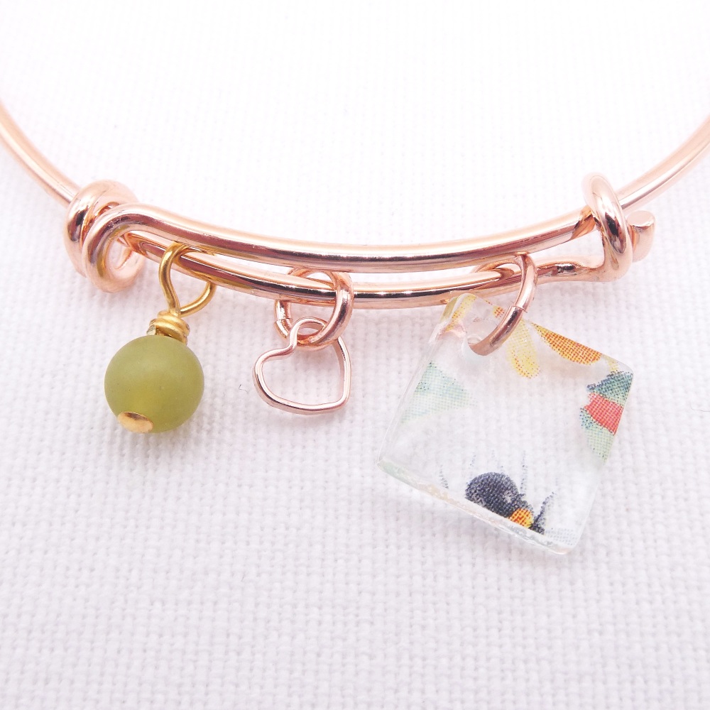 Clear Bee Glass Tile On a Rose Gold Plated Bangle