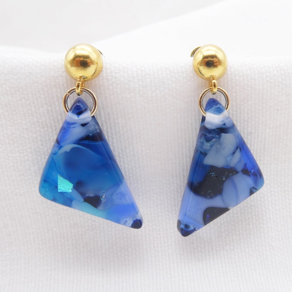 Blue geo drop earrings on filled gold
