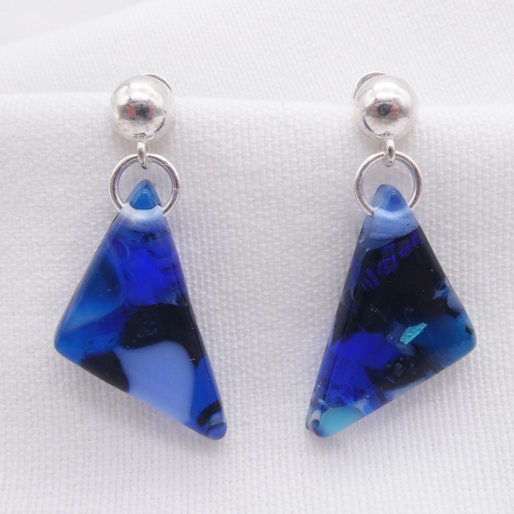 Blue geo drop earrings on sterling silver