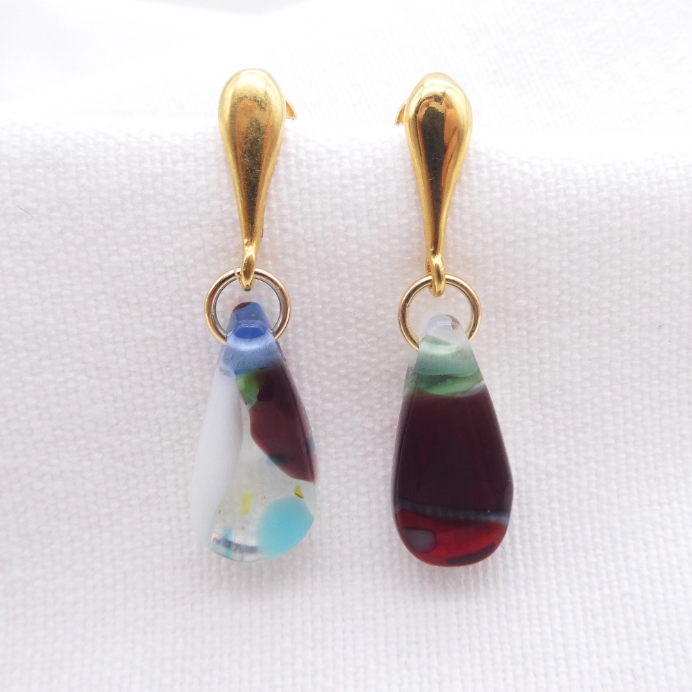 Plum raindrop earrings on filled gold