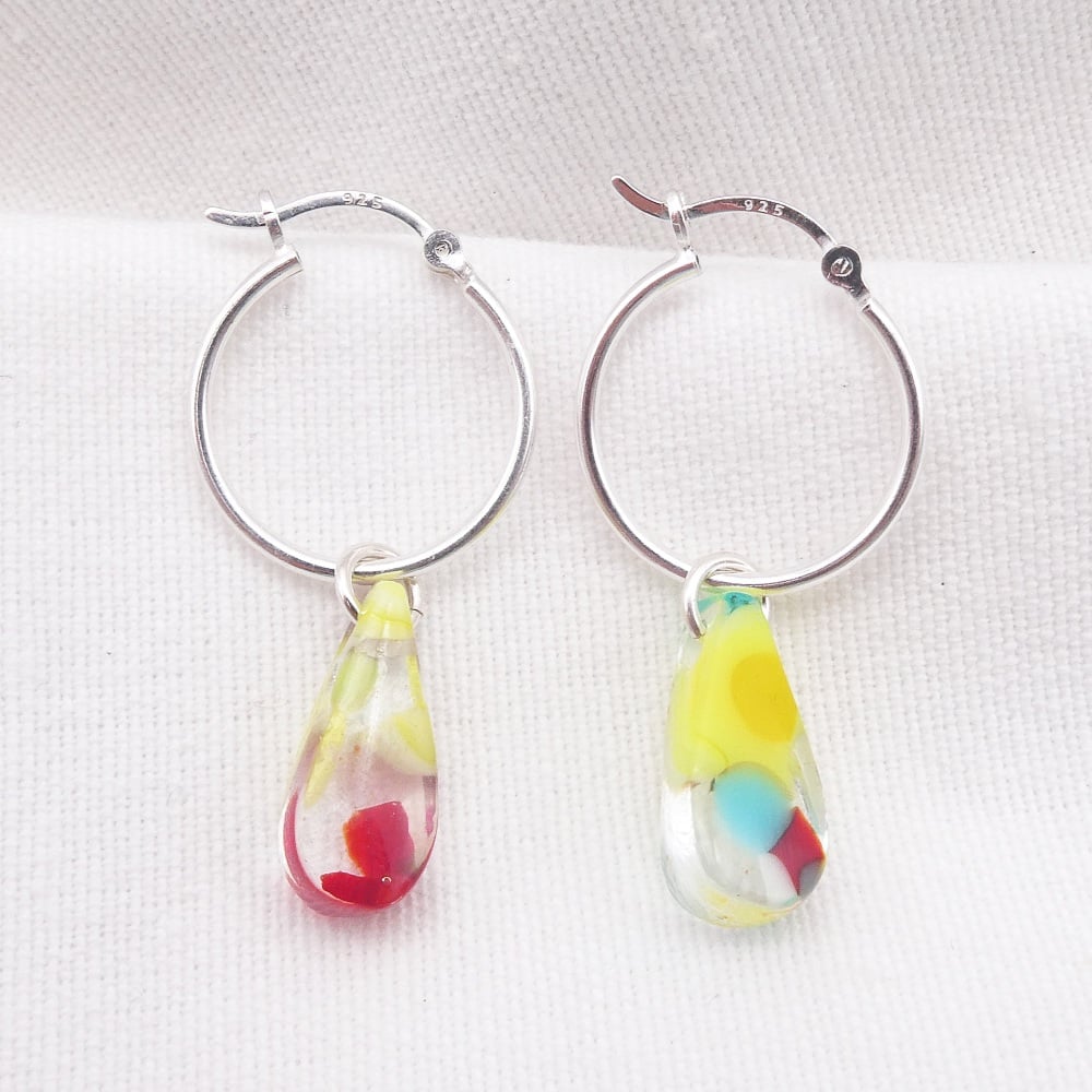 Glass Raindrop earrings on sterling silver hoops #4