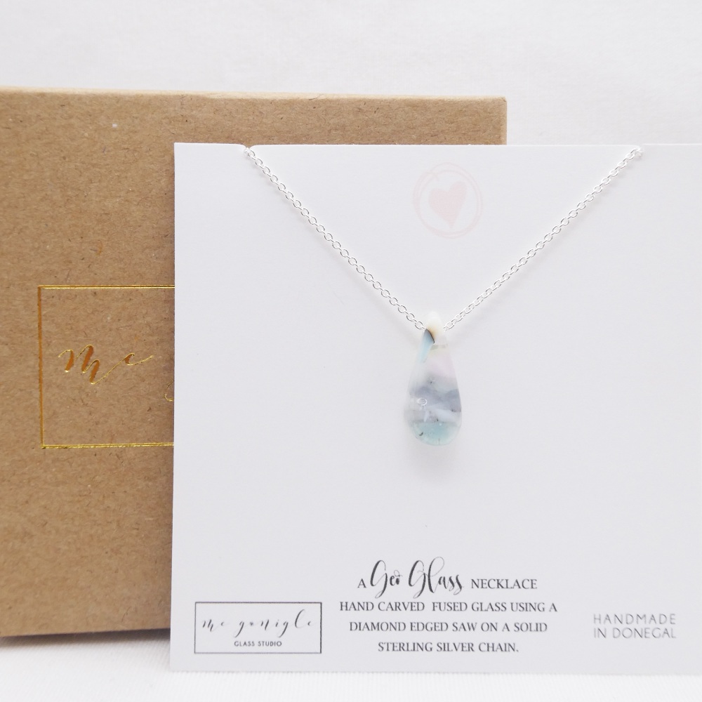 Small Pastel geo Raindrop pendant on silver