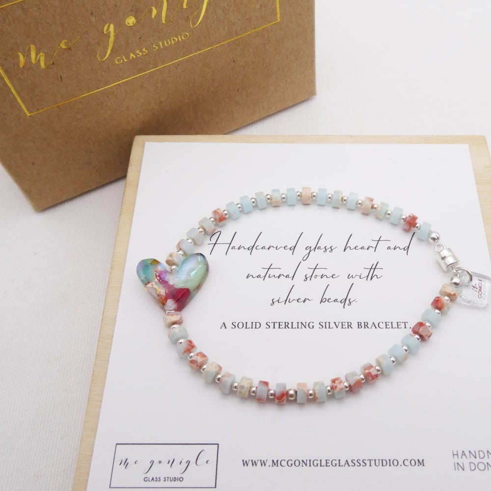 Pastel natural stone bracelet on silver