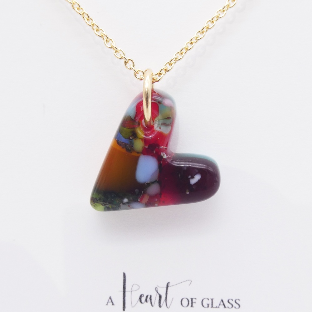 Multicoloured glass heart on filled gold #3