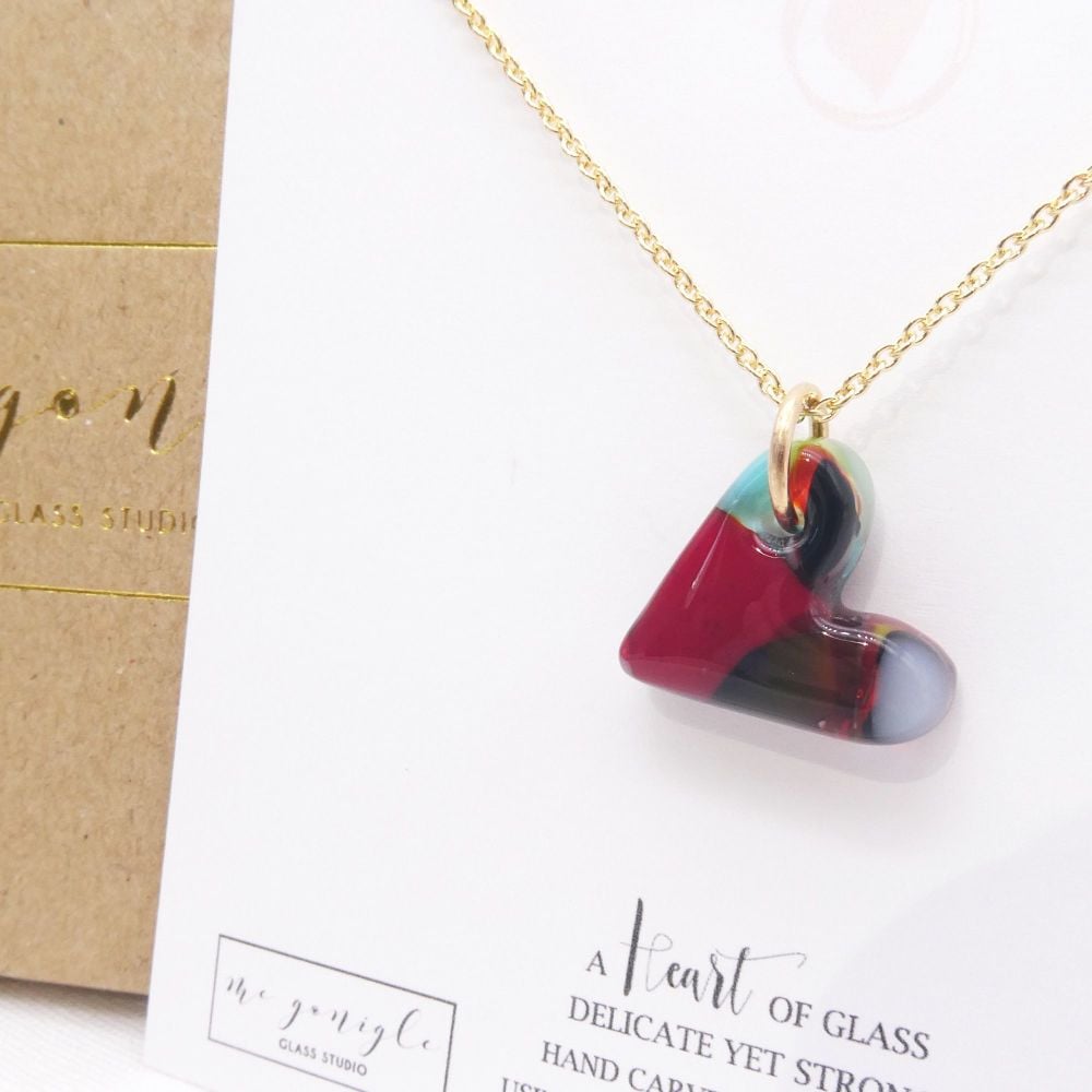 Multicoloured glass heart on filled gold #5