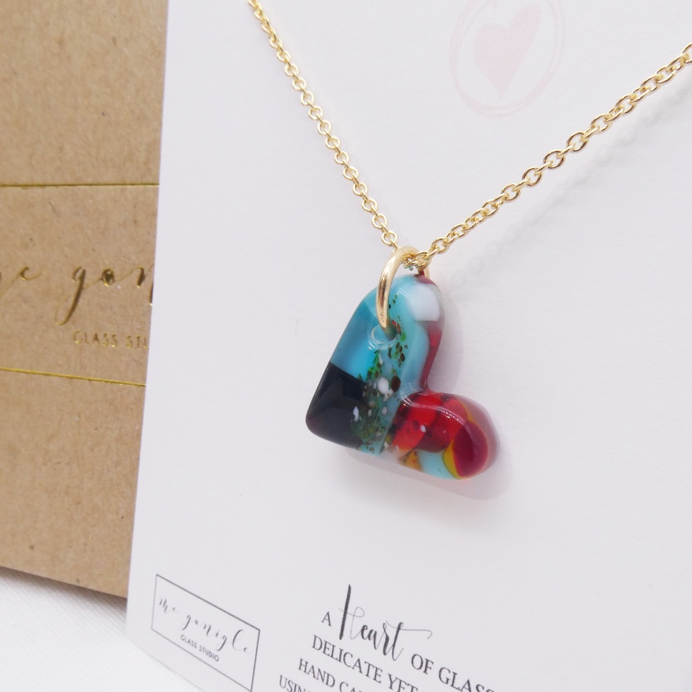 Multicoloured  glass heart on filled gold #6