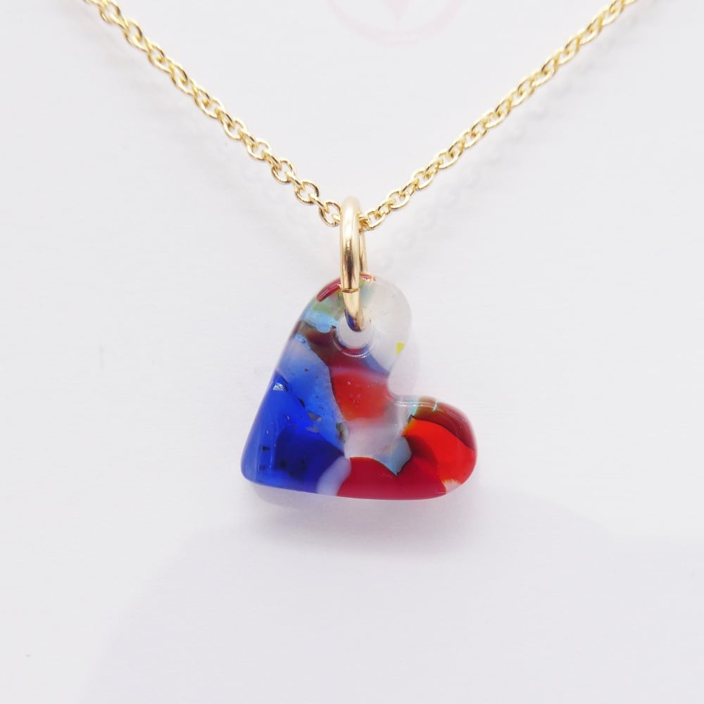 Multicoloured glass heart on filled gold #7