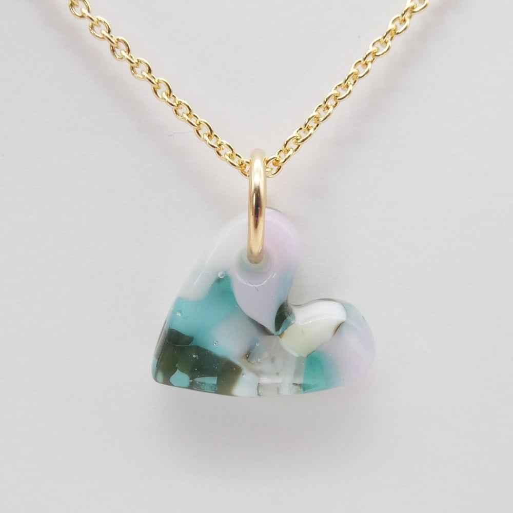 Pastel glass heart on filled gold