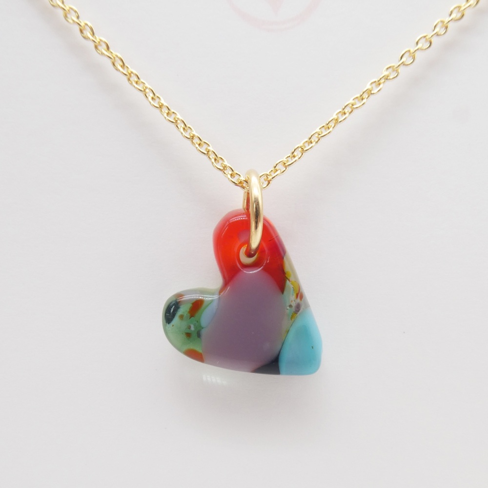 Multicoloured glass heart on filled gold #9