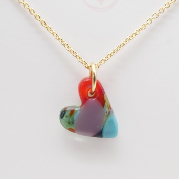 Multicoloured  glass heart on filled gold #9