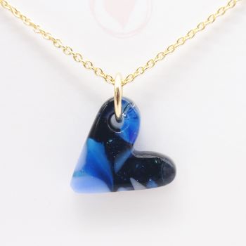 Blue glass heart on filled gold #2