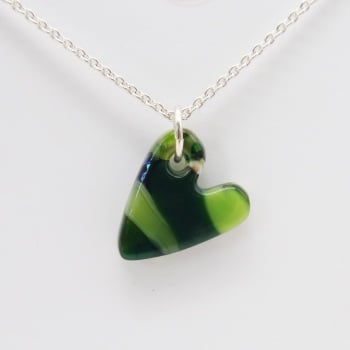 Green  glass heart on silver #1