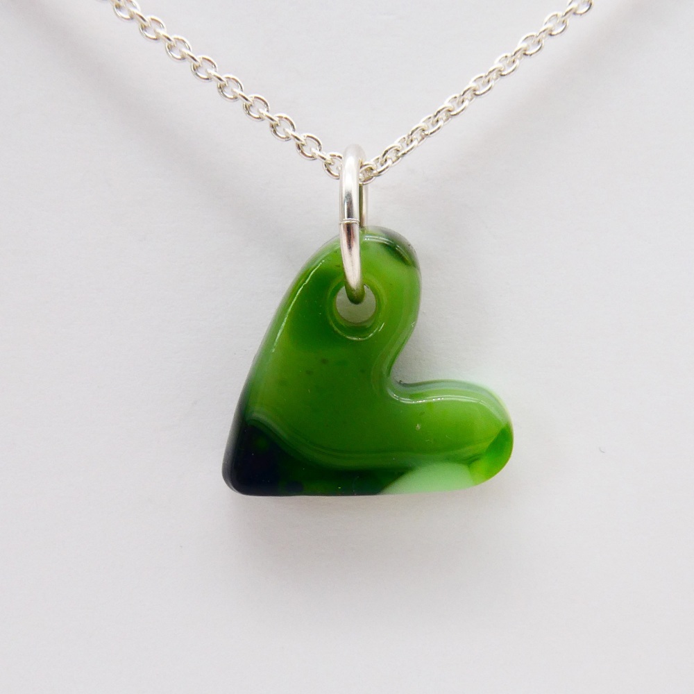 Green glass heart on silver #2