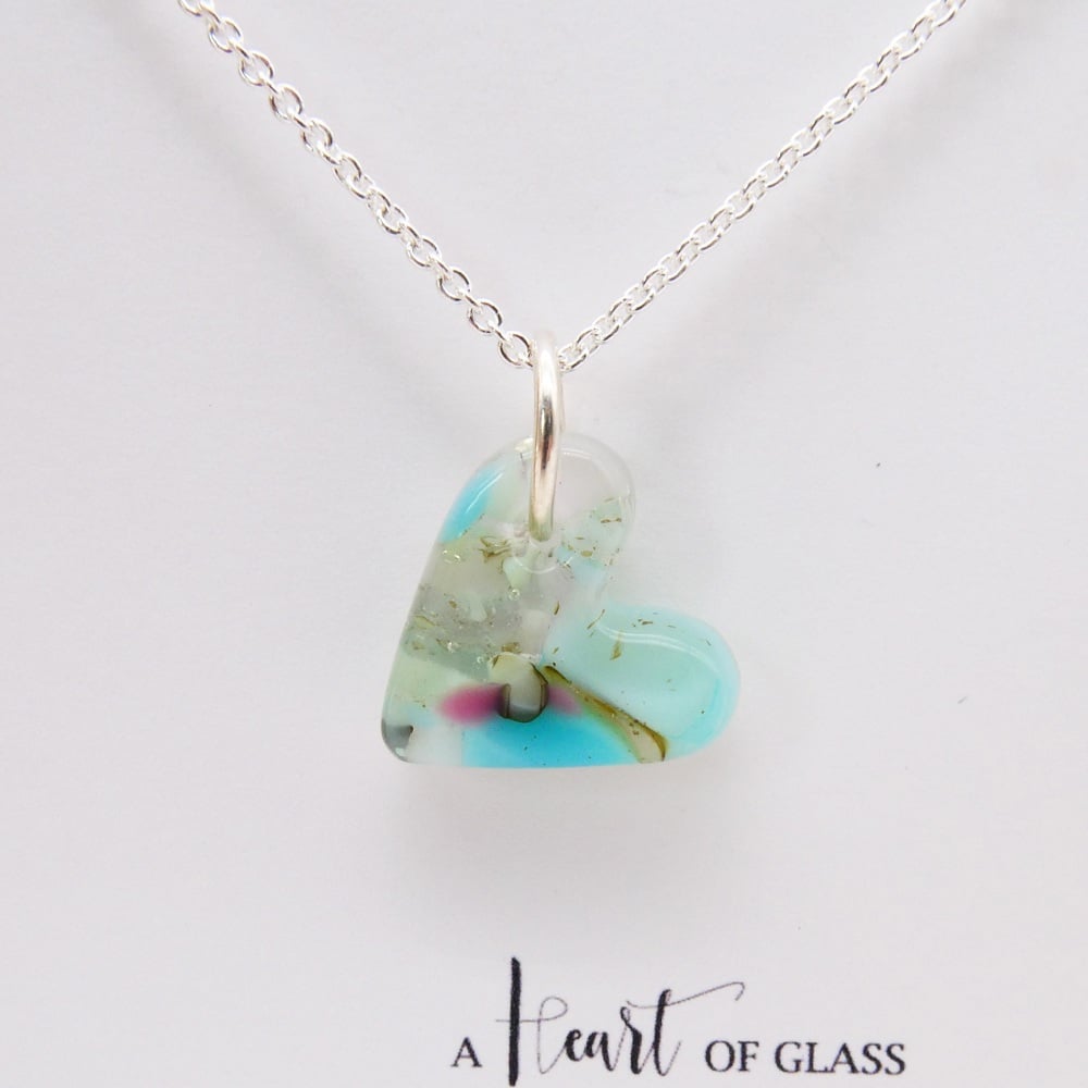 Pastel glass heart on silver #1