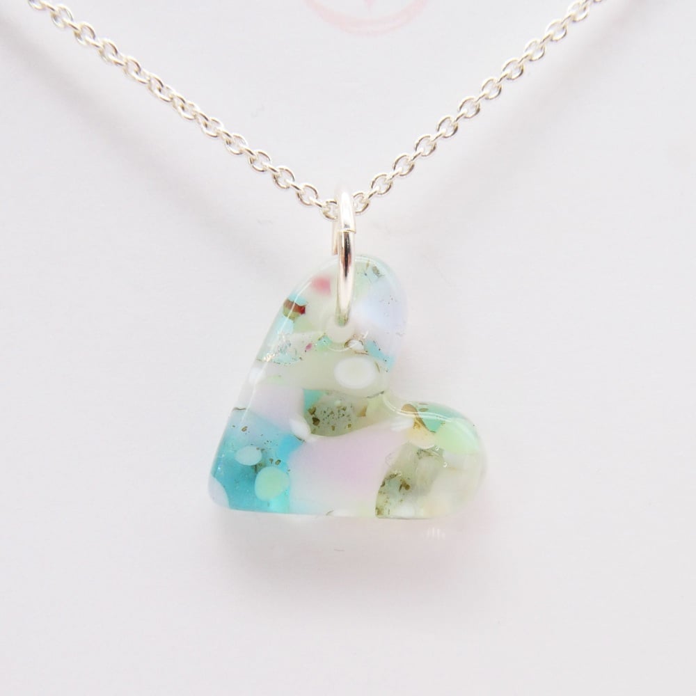 Pastel glass heart on silver #2,