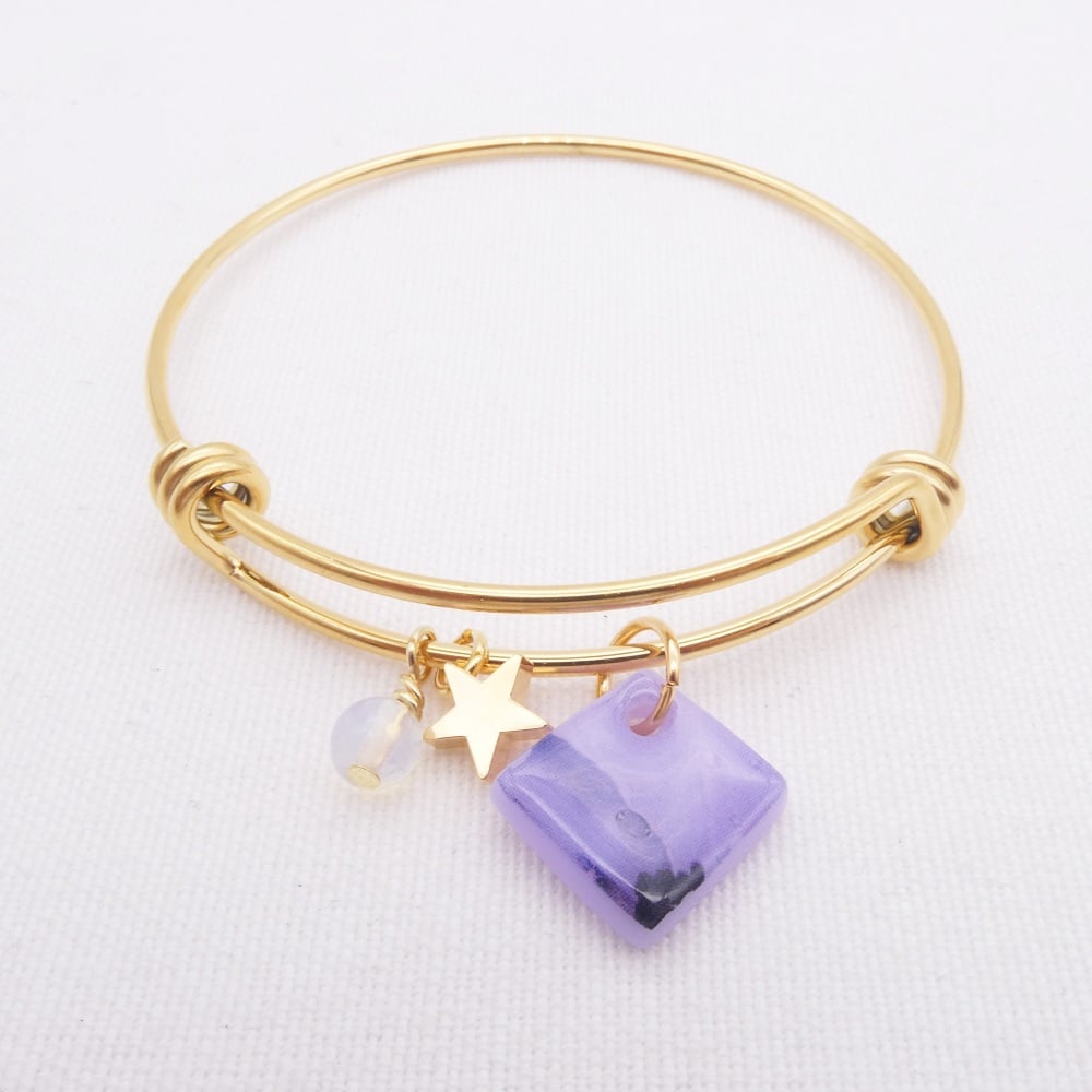 Lilac Glass Tile On a 14K Gold Plated Bangle