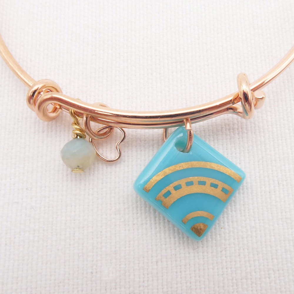 Turquoise sun Glass Tile On a Rose Gold Plated Bangle