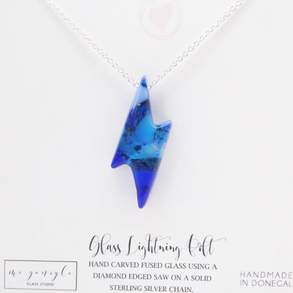 Blue lightning bolt on silver