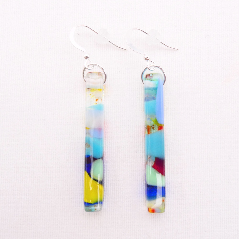 Multicoloured glass pillar earrings on silver #1