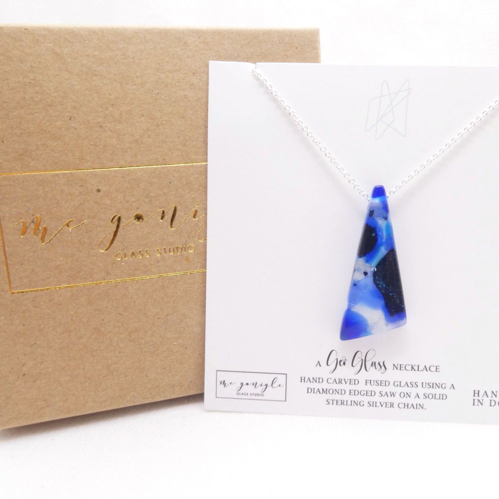 Blue Glass Geo necklace on silver
