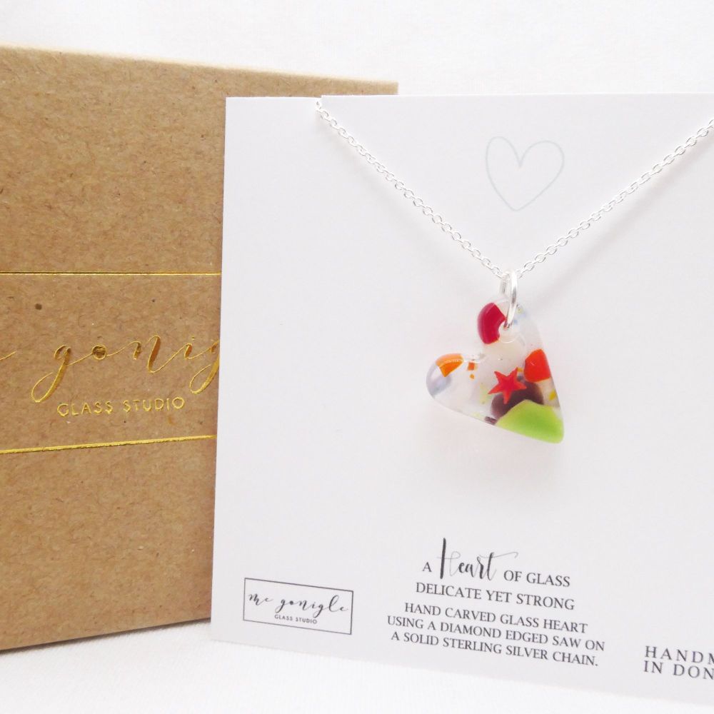 Millefiori glass heart on silver #1