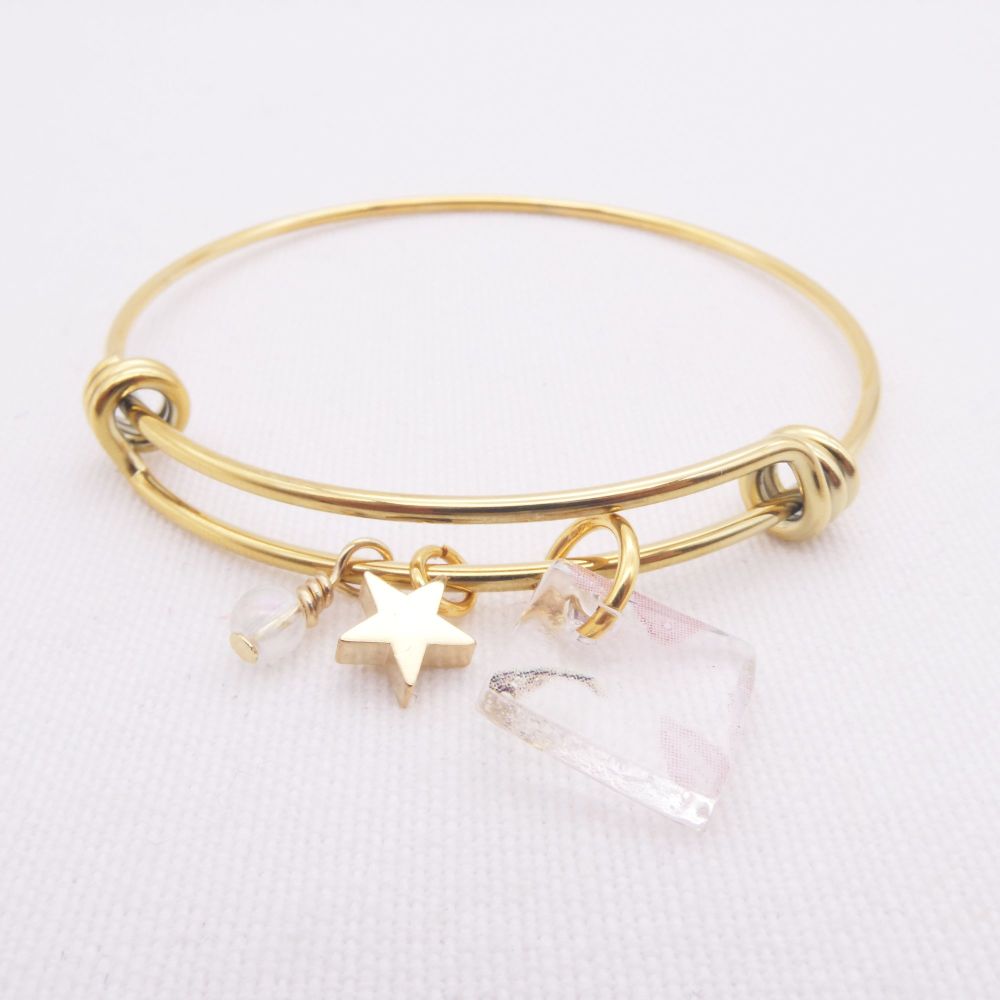 Clear Glass Tile On a 14K Gold Plated Bangle