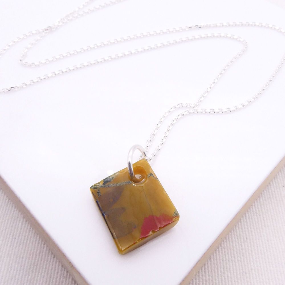 Mustard Glass Tile Necklace