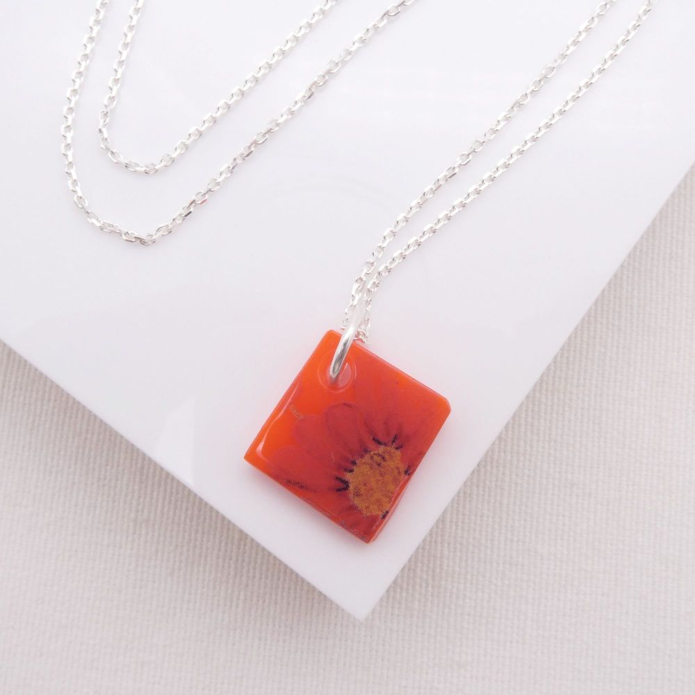 Orange Glass Tile Necklace