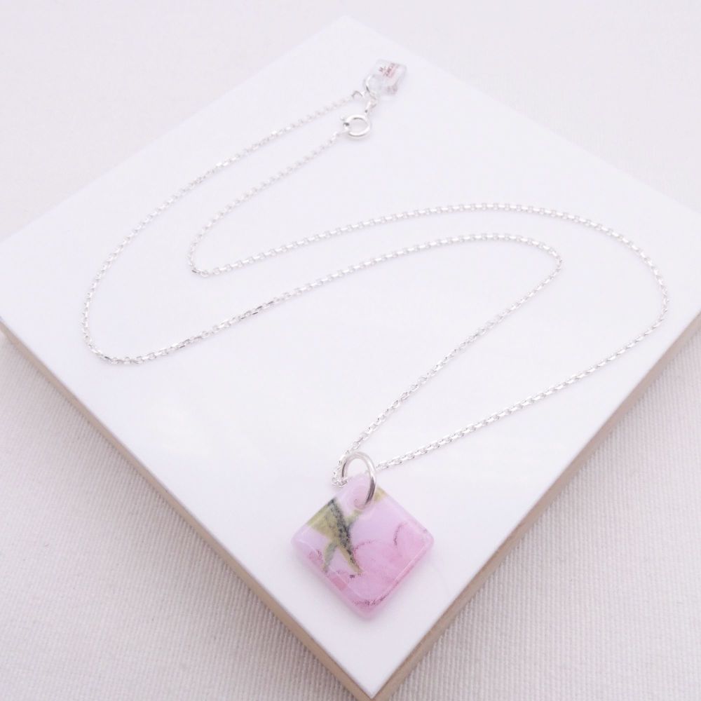 Pink Glass Tile Necklace