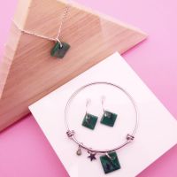 Green glass tile hoop earrings