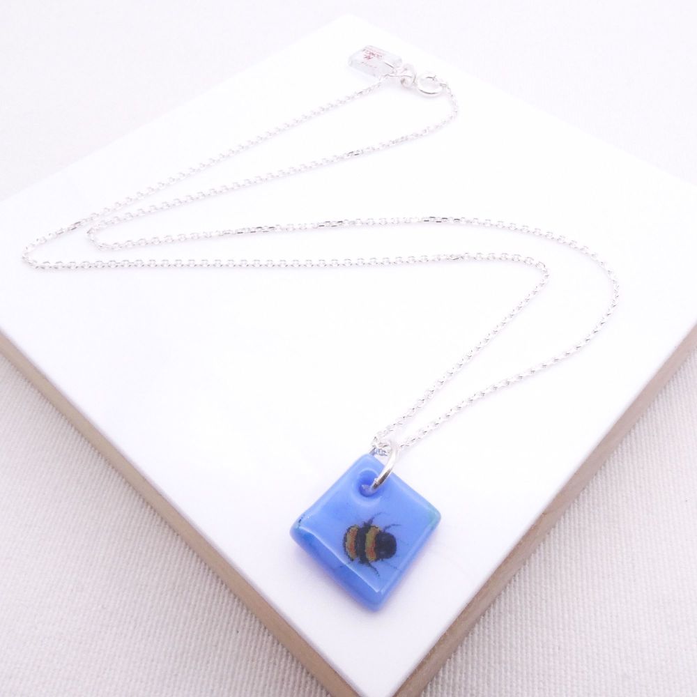 Blue Glass Tile Necklace