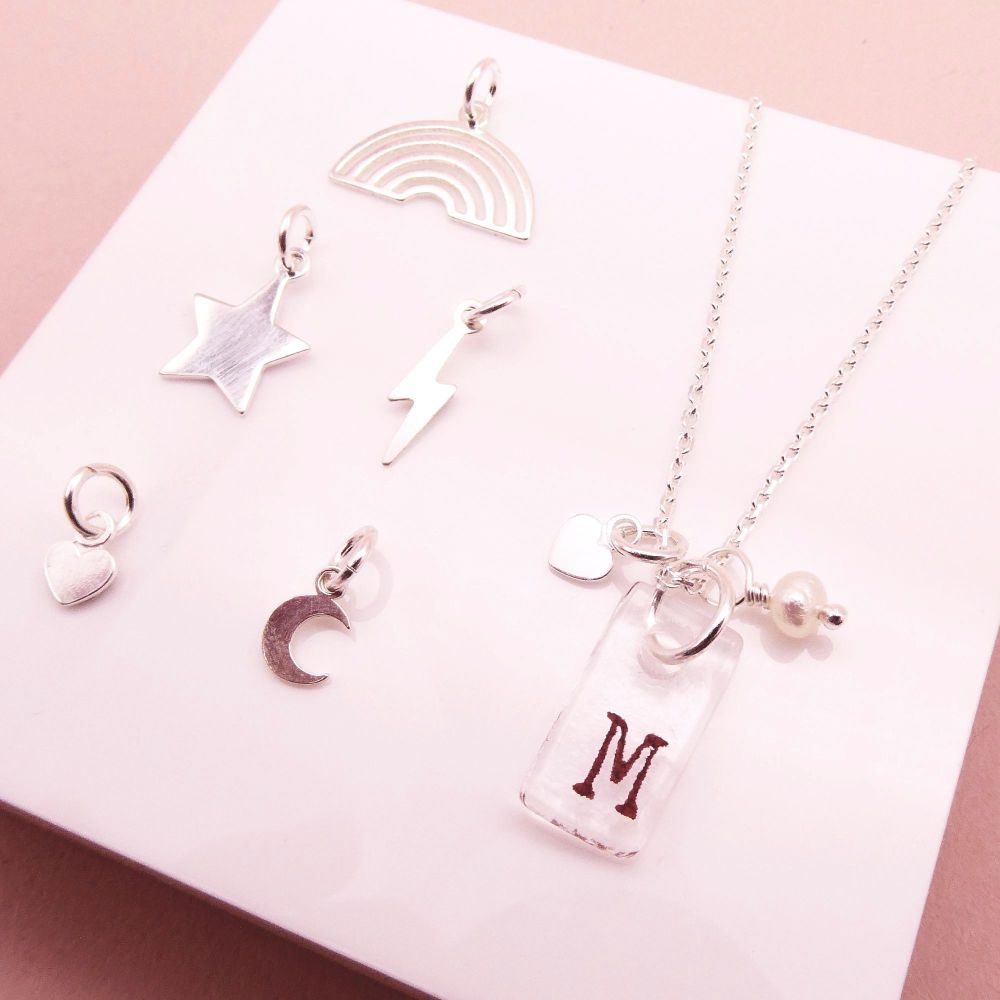Initial and Charm Necklace On Solid Sterling Silver