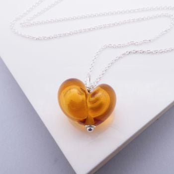 NEW Amber Bauble Glass Heart Necklace