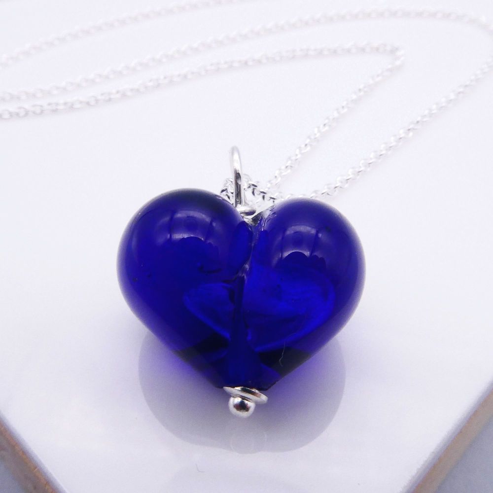 NEW Midnight blue Bauble Glass Heart Necklace