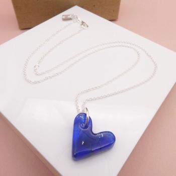 The Deep Blue glass heart on silver 