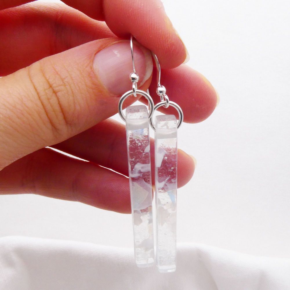 Crystal Clear pillar earrings on sterling silver 