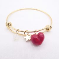 Red glass Heart On a 14K Gold Plated Bangle 