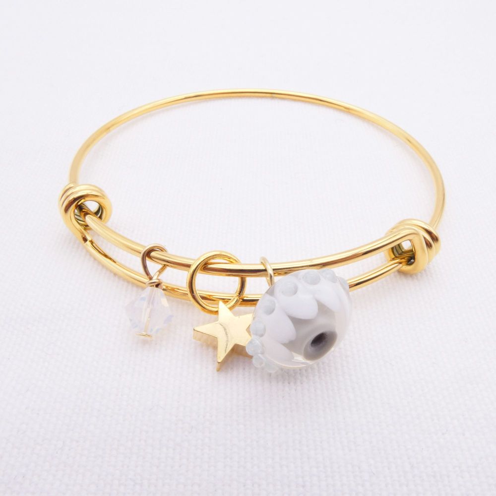 Bauble space glass bead On a 14K Gold Plated Bangle 
