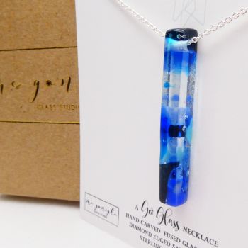 Blue Glass Pillar necklace on silver
