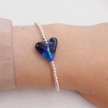 Simply Silver Bracelet with a Blue Glass Heart 