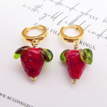 Strawberry Gold filled hoop earrings