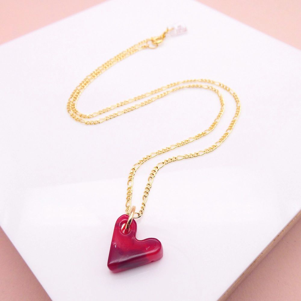 Handcarved Red Glass heart on a Gold filled Curb Chain