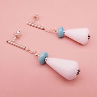 White Glass Cone Earrings on silver
