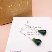 Emerald Glass Cone Earrings on silver