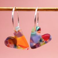 Multicoloured Glass Heart earrings on sterling silver hoops 