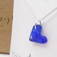 Cobalt Blue glass heart on silver necklace